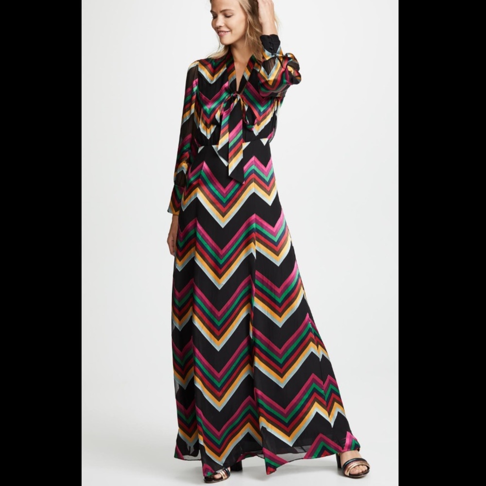 Alice and Olivia Annabella chevron silk dress